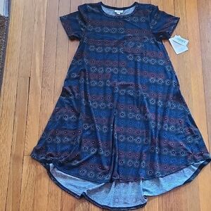 LuLaRoe Carly Dress in Navy and Burgundy Starburst